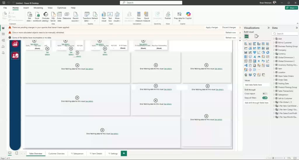 Power BI Home ribbon with Transform Data button highlighted