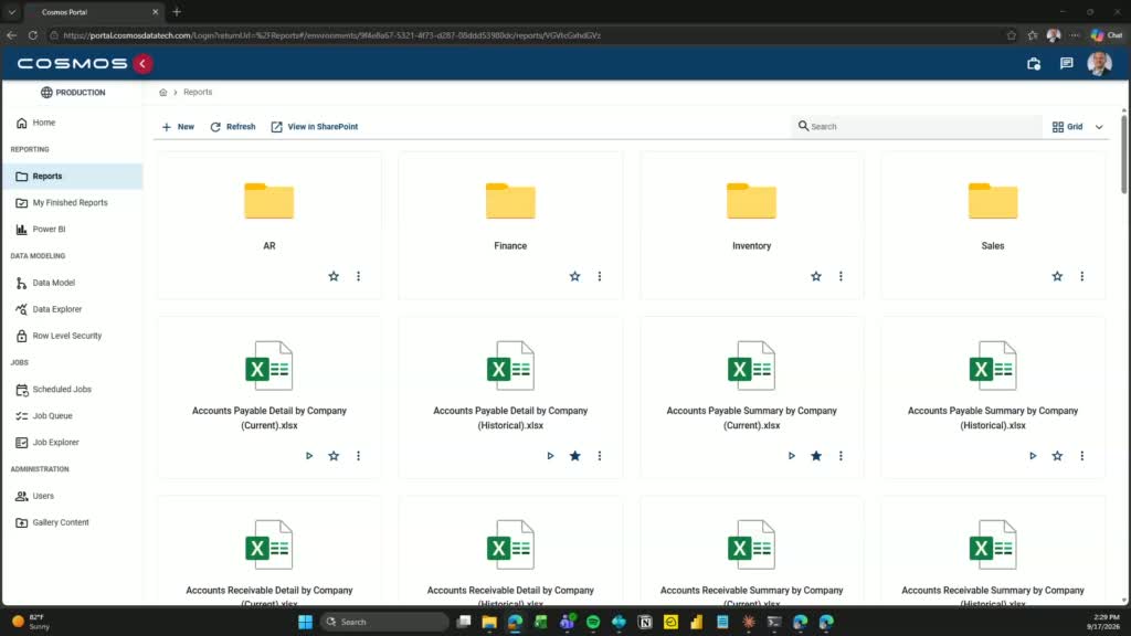 Reports section showing existing Excel files