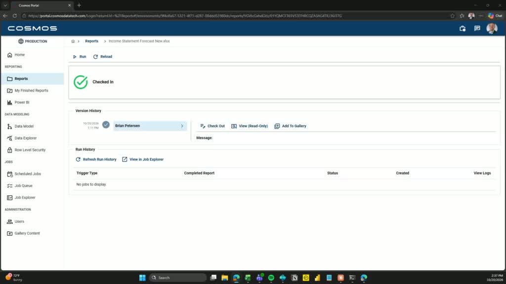 Report page showing the Check Out button
